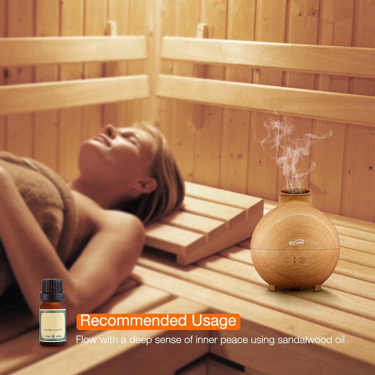 Housmile Large Essential Oil Diffuser for Aromatherapy 600ML Aroma Cool Mist Humidifier Globe - Ultra Quiet Ultrasonic Nebulizer - Last Overnight - Wood Grain