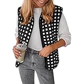 COCCKO Women’s Sherpa Vest Sleeveless Plaid Zip Up High Neck Warm Fleece Gilet Outerwear Crop Jackets with Pockets