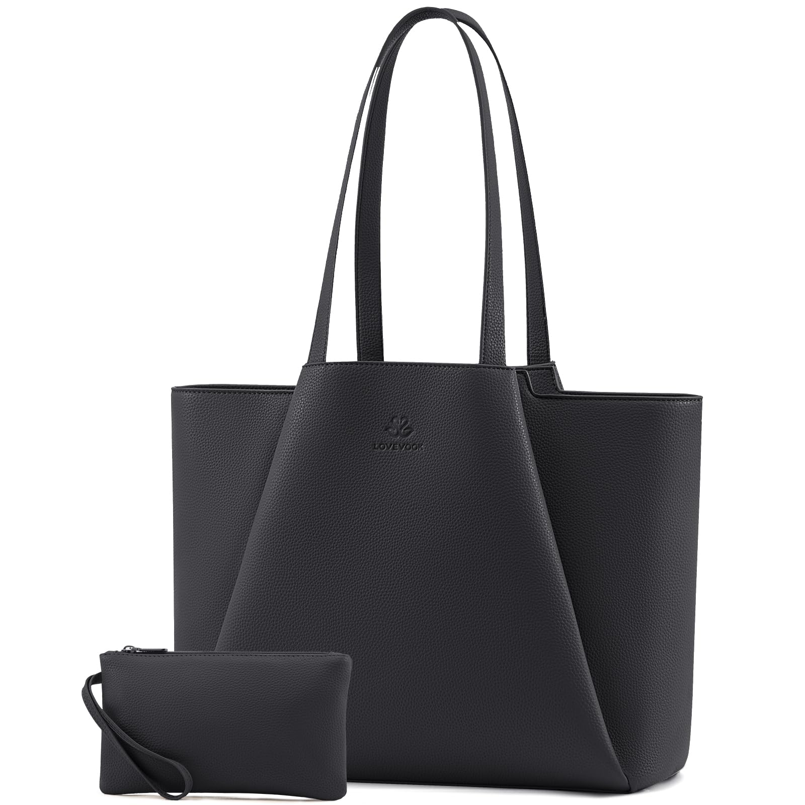 Photo 1 of LOVEVOOK Women's Lead Gray 15.6 Inch Laptop Tote Bag, Large Capacity Work Bag with Clutch, Water Resistant PU Leather, Reinforced Bottom
