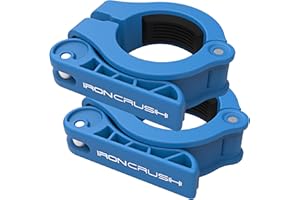 Iron Crush Olympic Barbell Clips - Adjustable & Slim Gym Clamps for Maximum Weight Capacity - Quick Release Barbell Collar Bar Locks for Weight lifting Fitness Training (Blue)