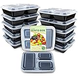 Enther Meal Prep Containers [12 Pack] 3 Compartment with Lids, Food Storage Bento Box | BPA Free | Stackable | Reusable Lunch