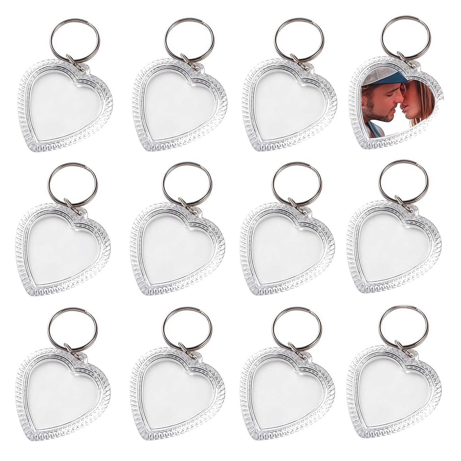 Upstore 25Pcs Clear Acrylic Blank Photo Keyring Heart Shape Photo Keychains Insert Personalized Keychain Snap in Insert Picture Frame Key Chain Keyrings Key Holder Great for DIY Gift