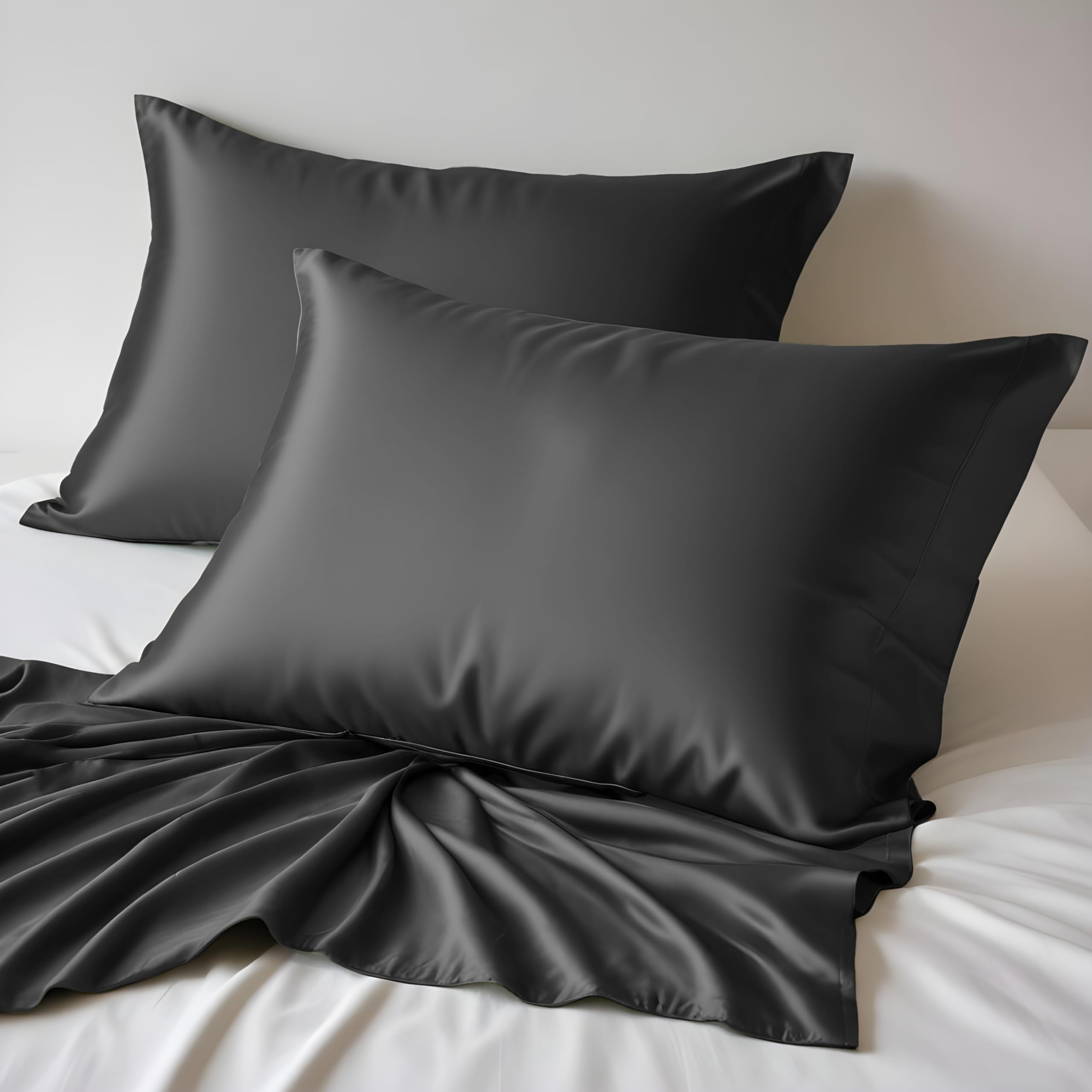 LINENWALAS 100% Organic Bamboo Pillowcase Set of 2, Soft Silk Pillowcases for Hair and Skin Standard Size Cooling Pillow Cases (20x30 Inches, Charcoal Grey)