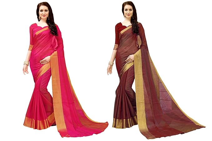 Womens Cotton Silk Saree Combo Pack of 2 (Multicolored)