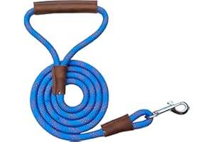 4/5/6 FT Heavy Duty Nylon Rope Dog Leashes with Comfortable and Durable Leather Handles, Dog Leash Using Strong Nylon Rope fo