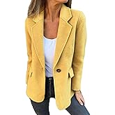 Sexyshine Women's Notch Lapel Single Button Wool Blend Blazer Casual Open Front Business Work Jacket Pea Coat