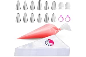 Riccle Piping Bags and Tips Set, 12 Inch 200 Anti Burst Piping Bags, 216 Pcs Cake Decorating Kit with 12 Piping Tips, 2 Couplers, and 2 Icing Bags Ties