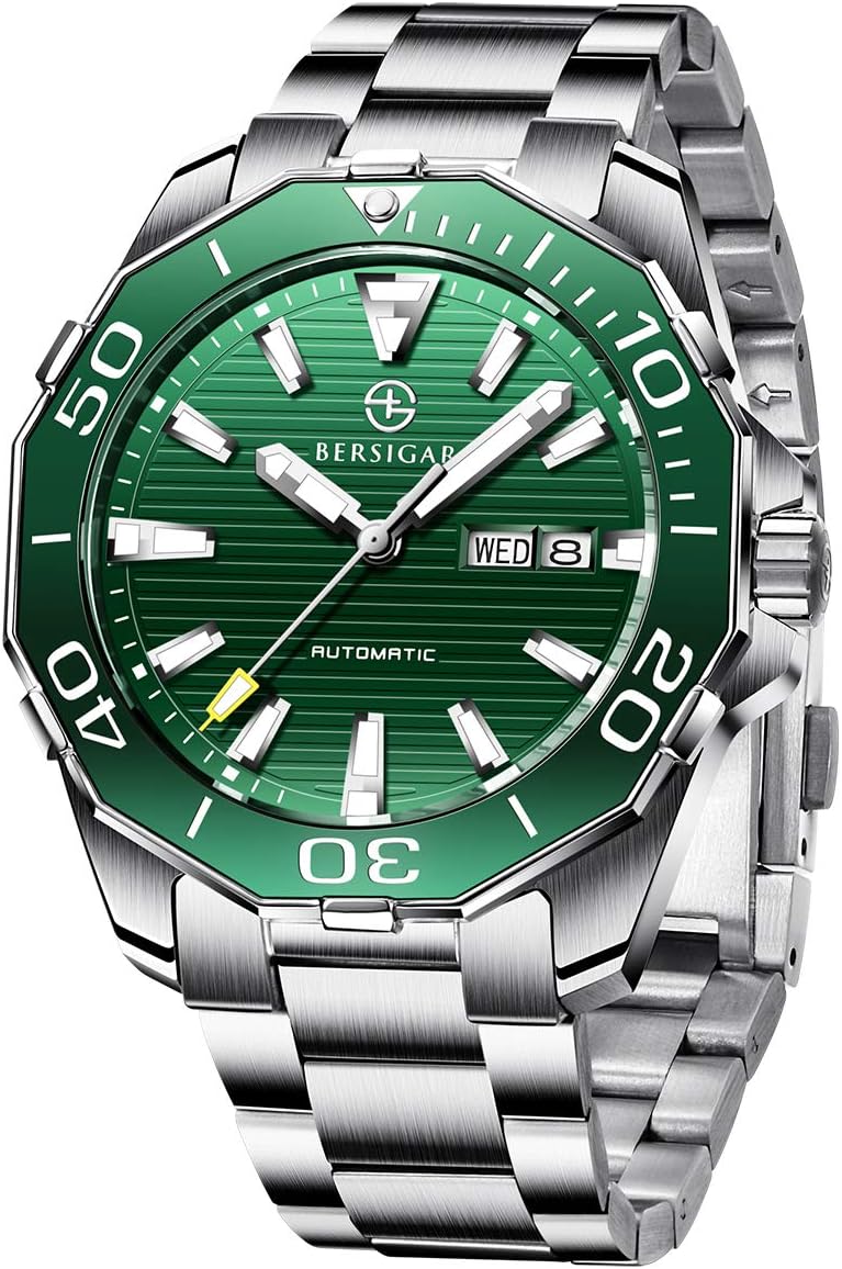 Men's Watches Automatic Wrist Watch Scratch Resistant Synthetic Sapphire Glass with Date Week Display Silver Stainless Steel Bracelet