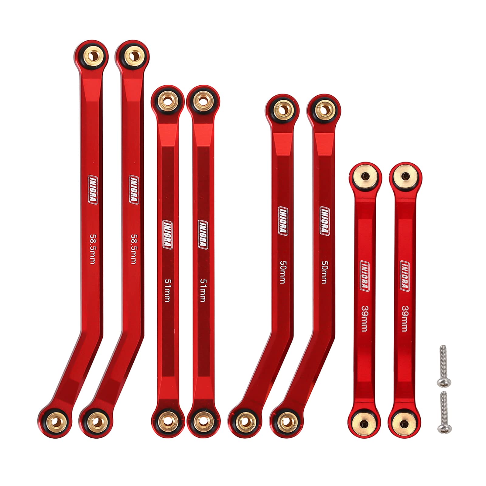 INJORA CNC Aluminum Links Set High Clearance 4 Links Set for 1/24 RC Crawler LWB 133.7mm SCX24 C10 JLU Bronco Base Camp, 8PCS(Red)