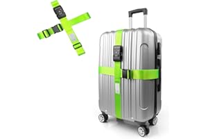 TRAVEL INSPIRA Luggage Straps with TSA Lock, Travel Belt for Luggage, TSA Approved Luggage Straps, 3-Dial Combination Locks Adjustable Suitcase Belt, Quick-Release Buckle (Green), 2 Pack