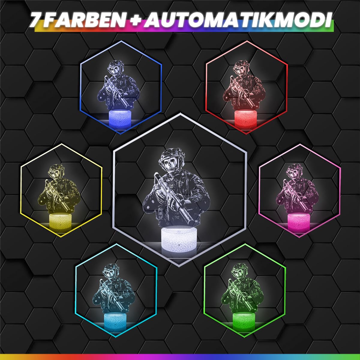 Lampephoto.fr - COD MW2 Simon Ghost Riley, Dekoration Jungenzimmer Gaming Gamer Videospiele Geschenkidee COD MW2 Geschenkidee Schreibtischlampe Geschenkidee Teenager, 3D Led Illusion TOP 5