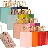 qiqee 100Pcs Medium Size Paper Gift Bags with Handles - 11"x8.3"x4.3" Kraft Small Party Bags - 16 Solid Colors