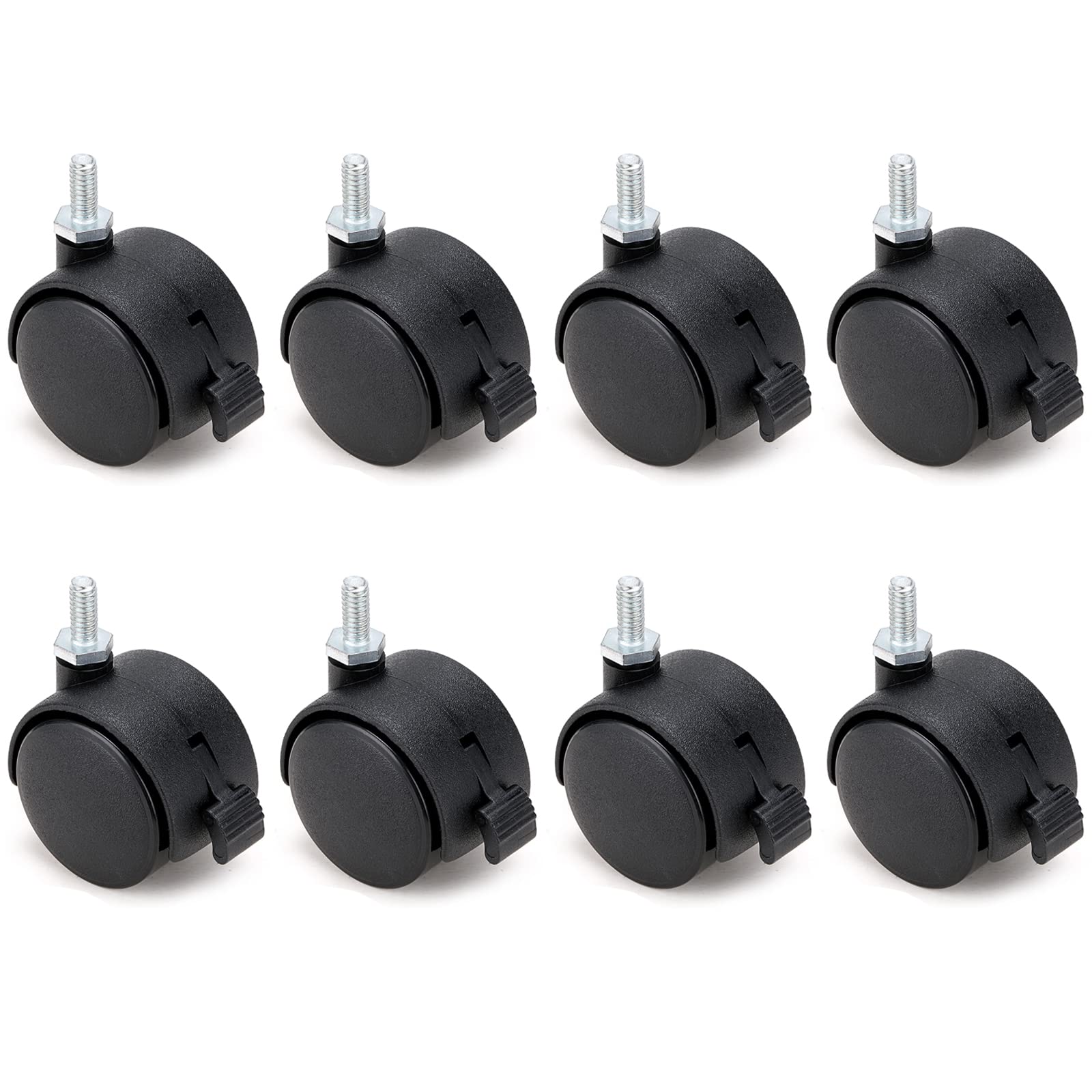 Skelang 8 Pcs Swivel Castors 40mm, Screw Thread Castor Wheels (Stem: M8×15mm), Nylon Casters Replacement for Flower Pot Shelf, Cabinets and Tables, Load Capacity 15kg Each Castor