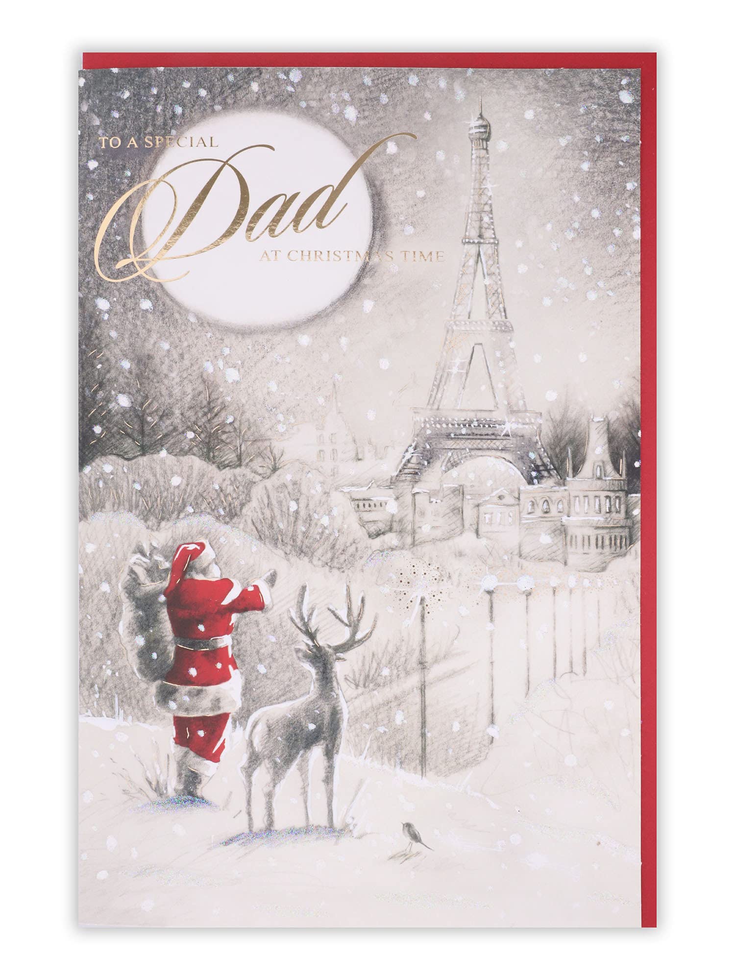 Clintons: Santa & Reindeer Paris Scene Dad Christmas Card, Multi-Colour, 155 x 235 (1169269)