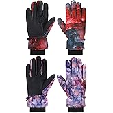 Honoson 2 Pairs Kids Snow Gloves Winter Waterproof Kids Ski Gloves Youth for Girls Boys Outdoor Toddler Snowboard Warm Clothe