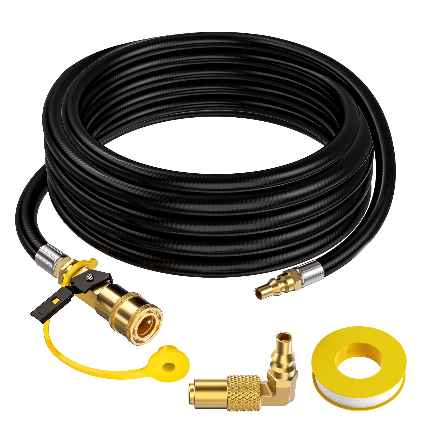 Photo 1 of GasXpert 20 FT RV Quick Connect Propane Hose for RV to Grill, LP Quick Connect Propane Hose with Elbow Adapter for 17" and 22" Blackstone Griddles, 1/4" Shutoff Valve & 1/4" Male Full Flow Plug