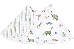 aden + anais Essentials Baby Burpy Baby Bib, 100% Cotton Muslin, Soft Absorbent 4 Layers, Multi-Use Burp Cloth and Bib, 22.5” X 11”, Single, Dino Jungle