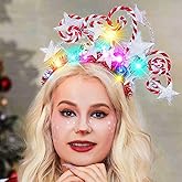 Kilshye Light Up Star Christmas Headband Ball Xmas Hairband Candy Cane Headwear Costume Hair Hoop Party Hair Accessories for Women and Girl