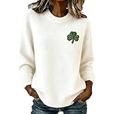 Womens St Patricks Day Sweatshirt Long Sleeve Irish Sweater Women Knitted Shamrock Sweaters Crew Neck Graphic Pullover
