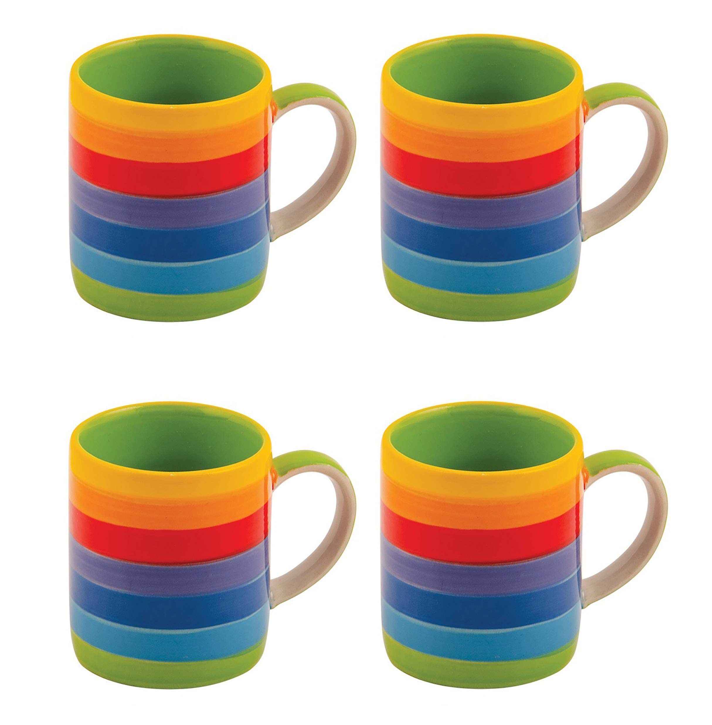 Windhorse Rainbow Striped Espresso Coffee Cup Set of 4, Small Size for 2 Shots of Espresso