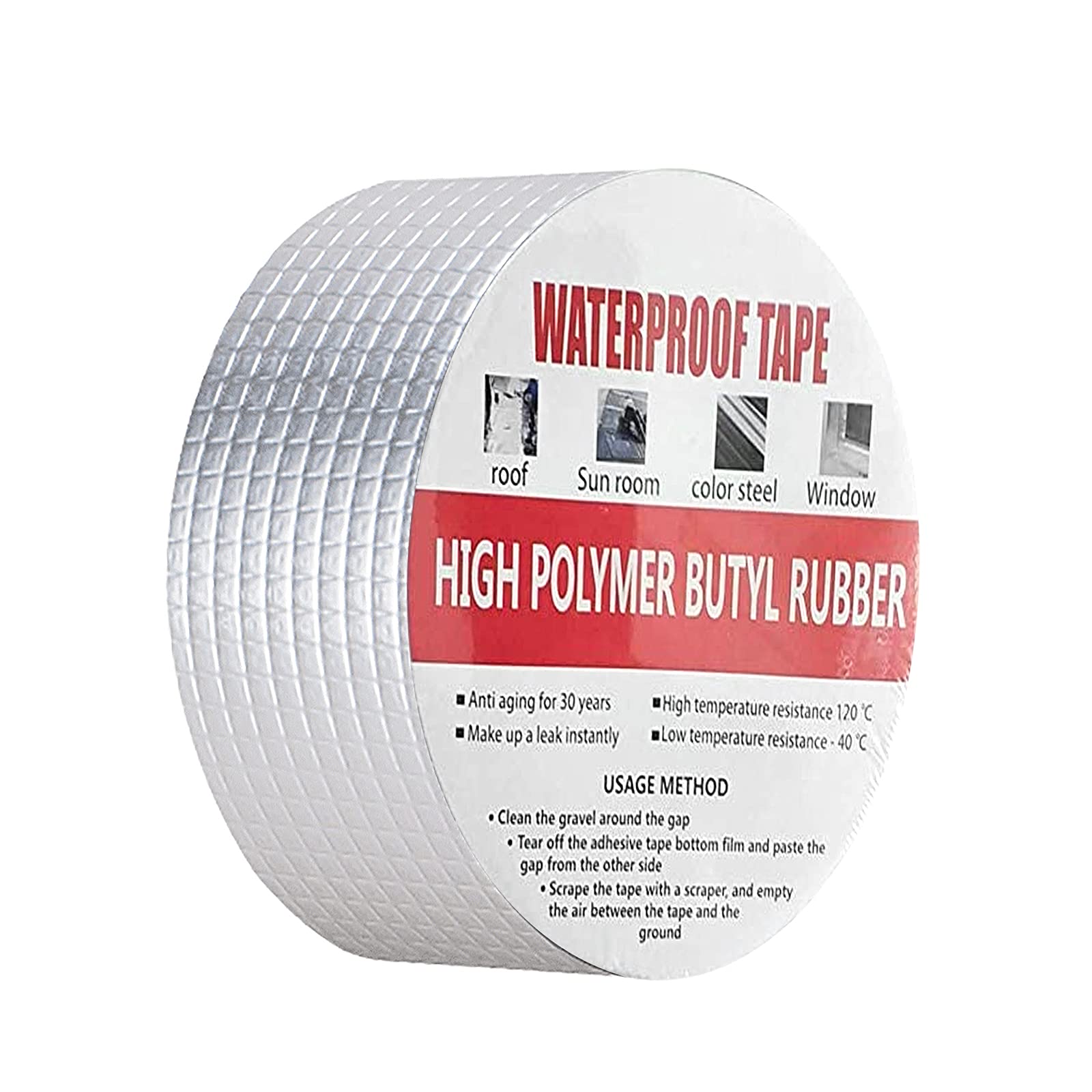 Winfred Butyl Tape Super Waterproof Aluminum Coating Flashing Repair Tape Sealant Seal Strip for Roof Leak, Surface Crack, Window Sill Gap, Pipe Rupture 5m (L) x 5cm (W) x 1mm (T)