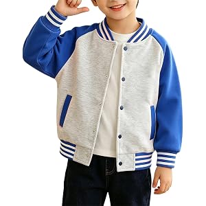 Boys Girls Baseball Jackets Long Sleeve Button Bomber Jacket With Pocket Toddler School Uniform Varsity Coat