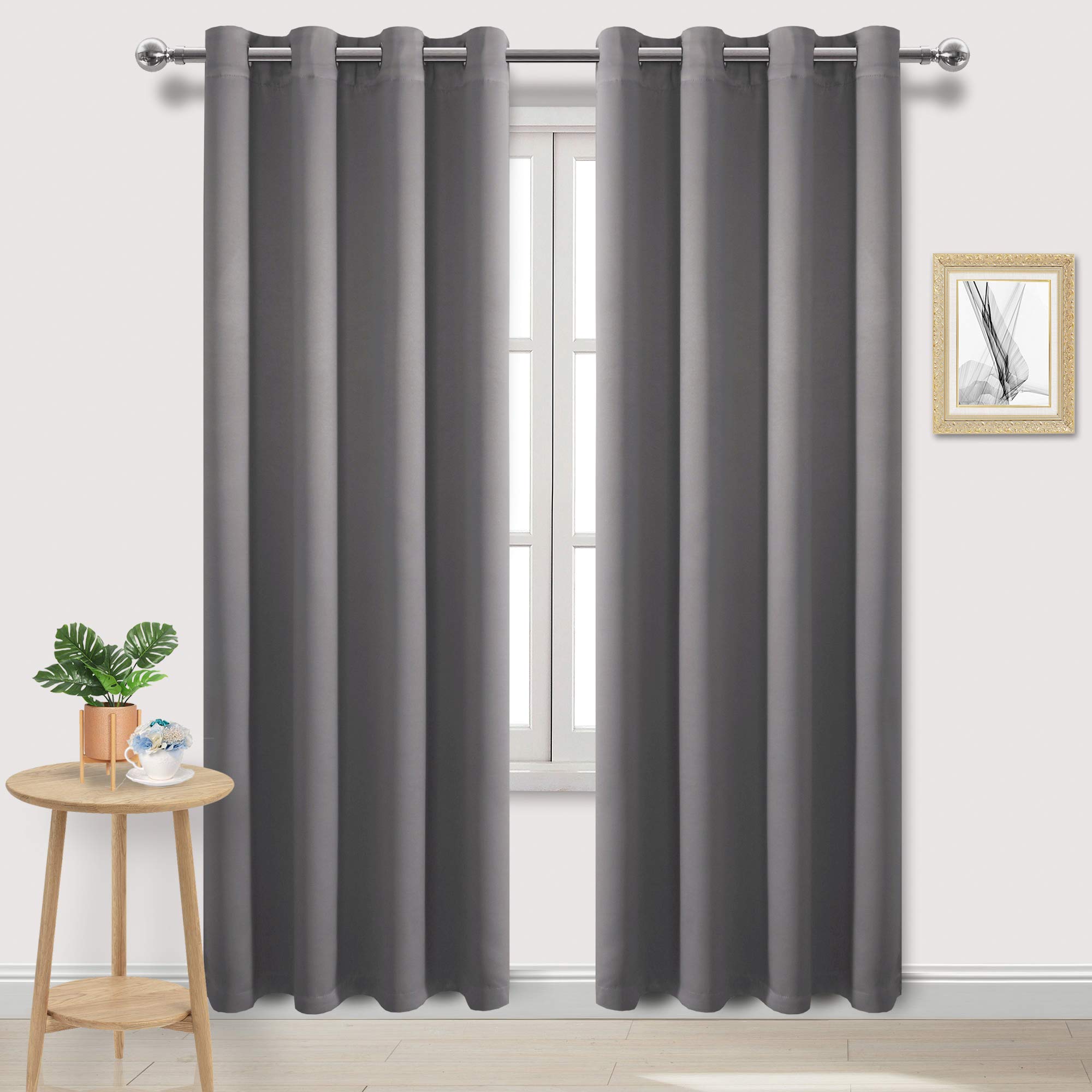 DWCN Grey Blackout Curtains for Bedroom, Room Darkening Thermal Drapes for Living Room, Solid Grommet Panels for Living Room - Grey, 52W x 84L, Set of 2