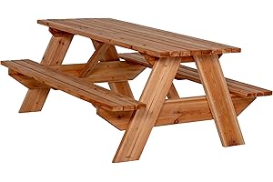 Jack and June Premium Cedar Wood Rectangular Picnic Table Easy Assembly Rounded Corners Comfortable for Kids and Adults