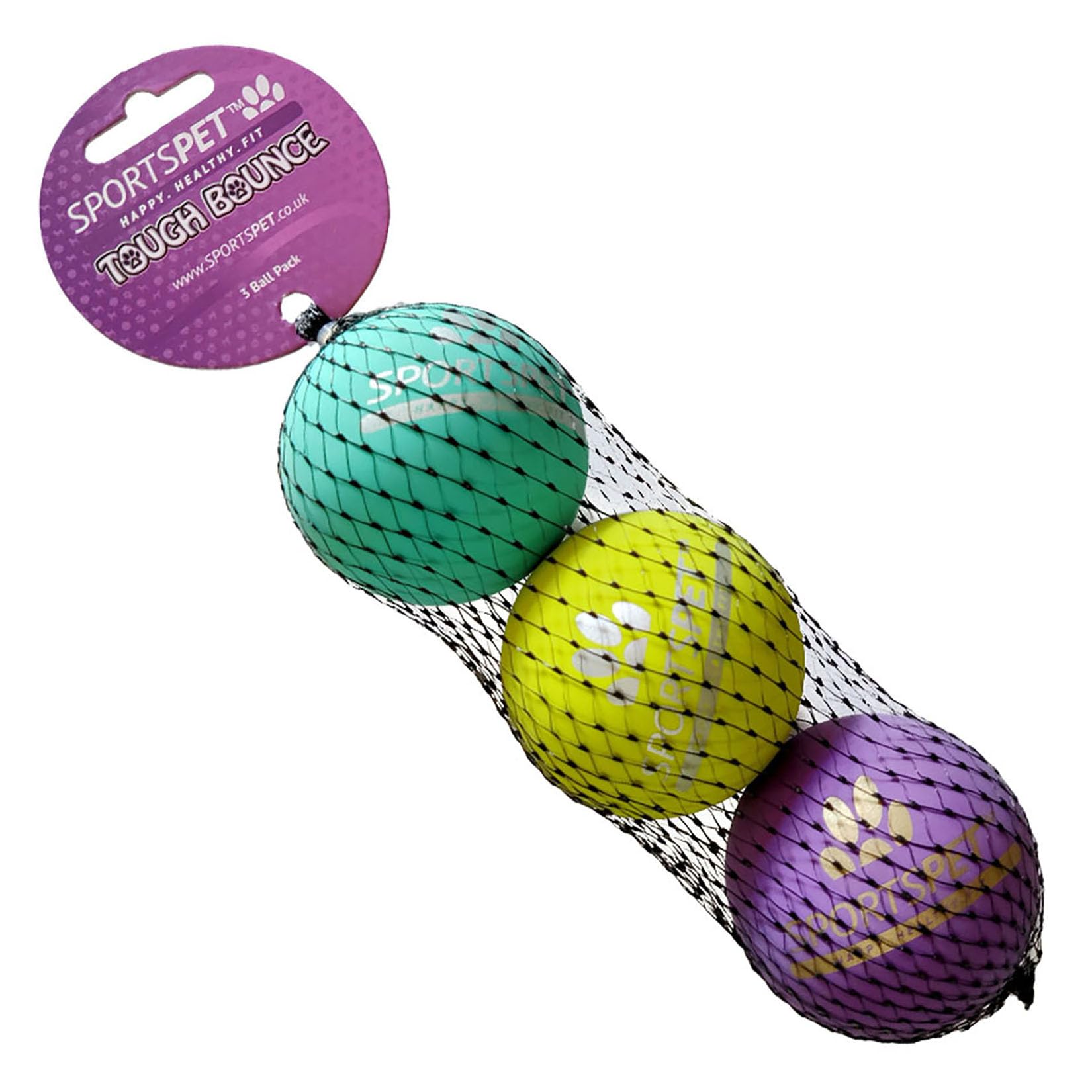 SPORTSPET Tough Bounce Dog Balls, Rubber Dog Ball, Near Indestructible Fetch Toy for Dogs, Tennis Ball Size (65mm) Pack of 3