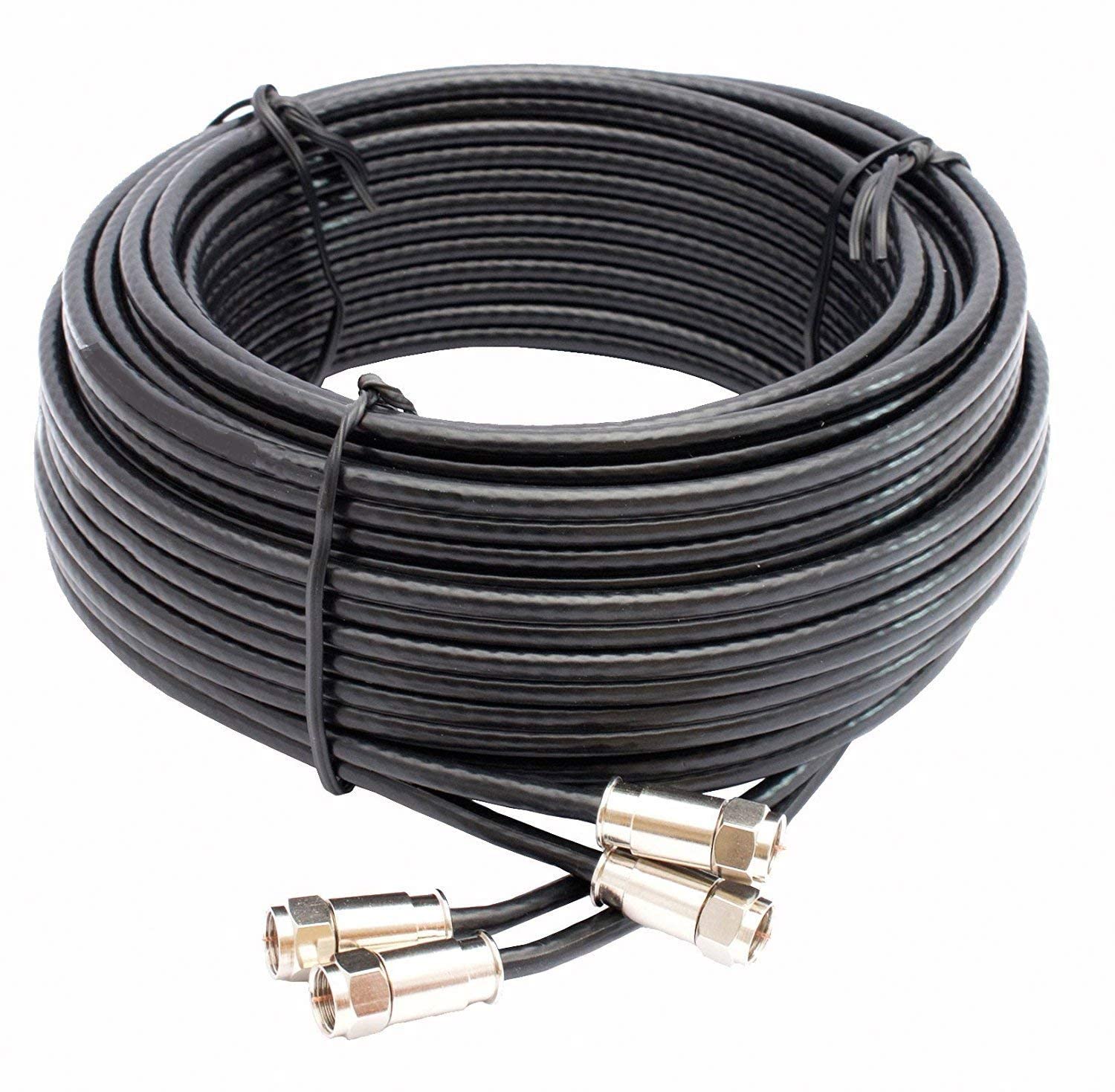 SSL Satellites 15 m Twin Satellite Shotgun Cable Extension Kit with Premium Fitted Compression F Connectors for Sky Q HD and Freesat - Black (15M, BLACK)