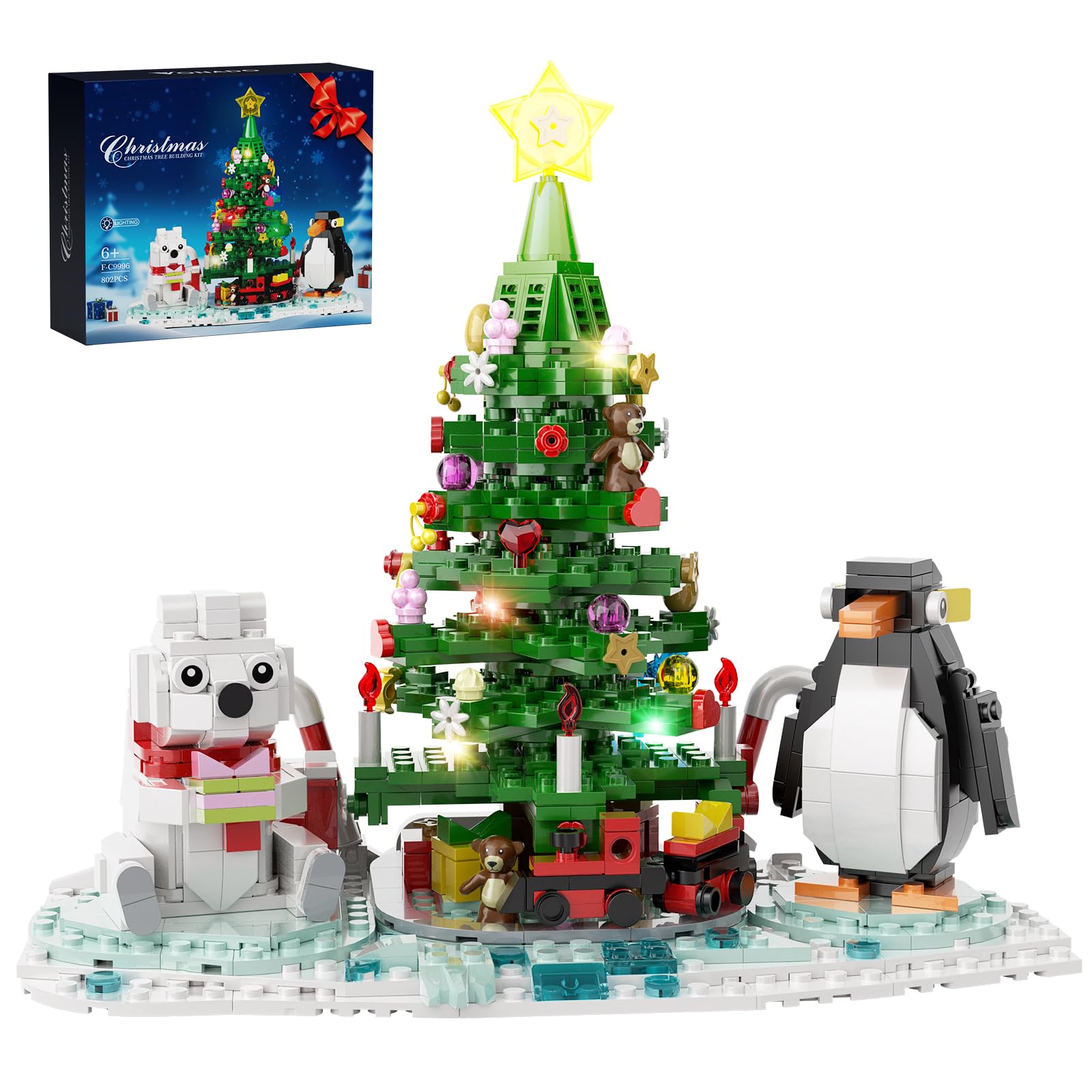 Photo 1 of **FACTORY SEALED** Christmas Tree - Building Toys for Kids, Boys & Girls, Ages 6+, Christmas Tree Buildings Compatible with Lego,with Polar Bear &Penguin Set, Cute Decorative Ornaments for Christmas (802 PCS)