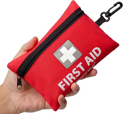 General Medi 150 Pieces Small First Aid Kit Red with Foil Blanket and Scissors