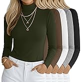 Yearntown 5 Pack Women's Turtleneck Tops, Long Sleeve Casual Shirt Slim Fit Base Layer Tees Stretch Fall Undershirts