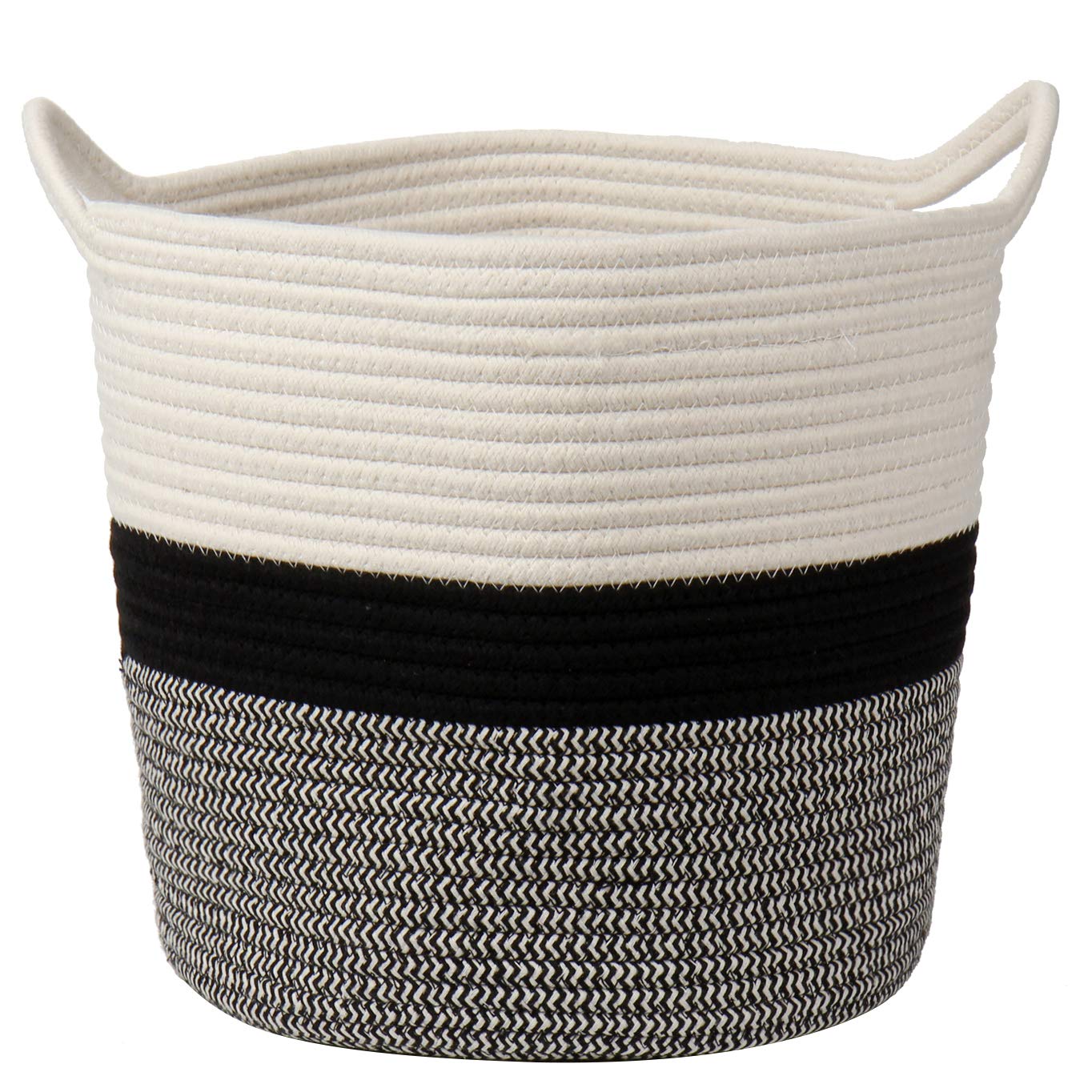 Briful Cotton Rope Storage Basket 30cmx30cm Foldable Laundry Basket Woven Baskets with Handle Washing Hamper Basket for Toys Blankets Sundries Crafts, Grey