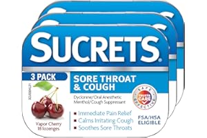 Sucrets Lozenges, Sore Throat & Cough Vapor Cherry, 18 ct (Pack of 3)