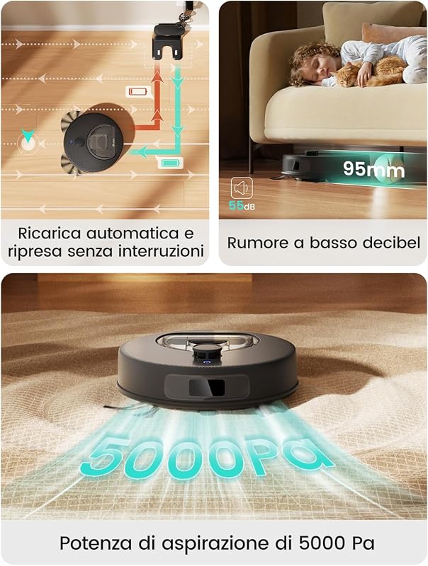 M330 Plus Robot Aspirapolvere Lavapavimenti 5000Pa, Grigio — foto 3 di 8