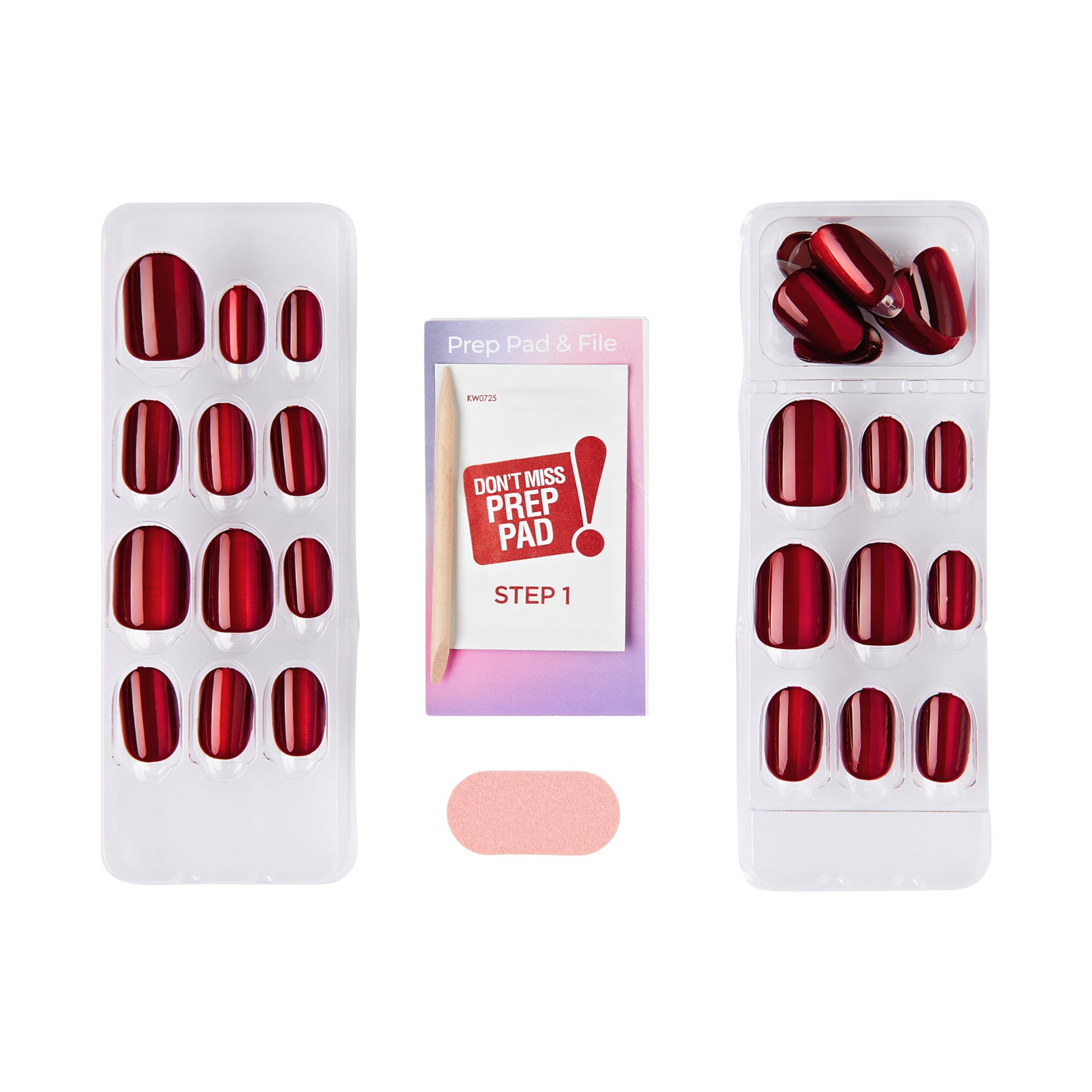 KISS imPRESS No Glue Mani Press-On Nails, Color FX, 'Hidden Gem', Red, Short Size, Oval Shape, Includes 30 Nails, Prep Pad, Instructions Sheet, 1 Manicure Stick, 1 Mini File - Image 3