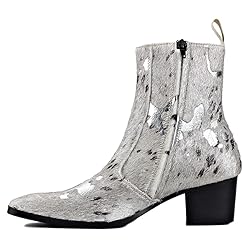 OSSTONE Men Chelsea Ankle Boots Leather Pony Hair