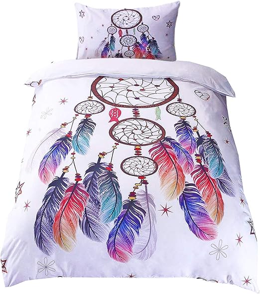 Langde Traumfanger Bunt Bettbezug 135 X 200 Cm 1 Kissenbezug 50 X 75 Cm 2 Teilig Bettwasche Set Einfach Elegante Thema Federn Bettwasche Musterdesign Dekoration Fur Kinder Weiss Einzelbett Amazon De Kuche Haushalt