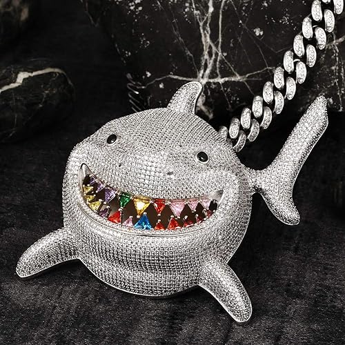 YIMERAIRE Hip Hop Jewelry Shark Pendant with Iced out Cuban Link