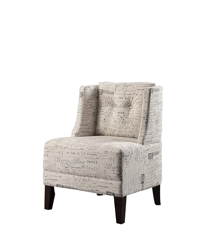 Poundex Bobkona Prissy Accent Chair In Abstract Script White