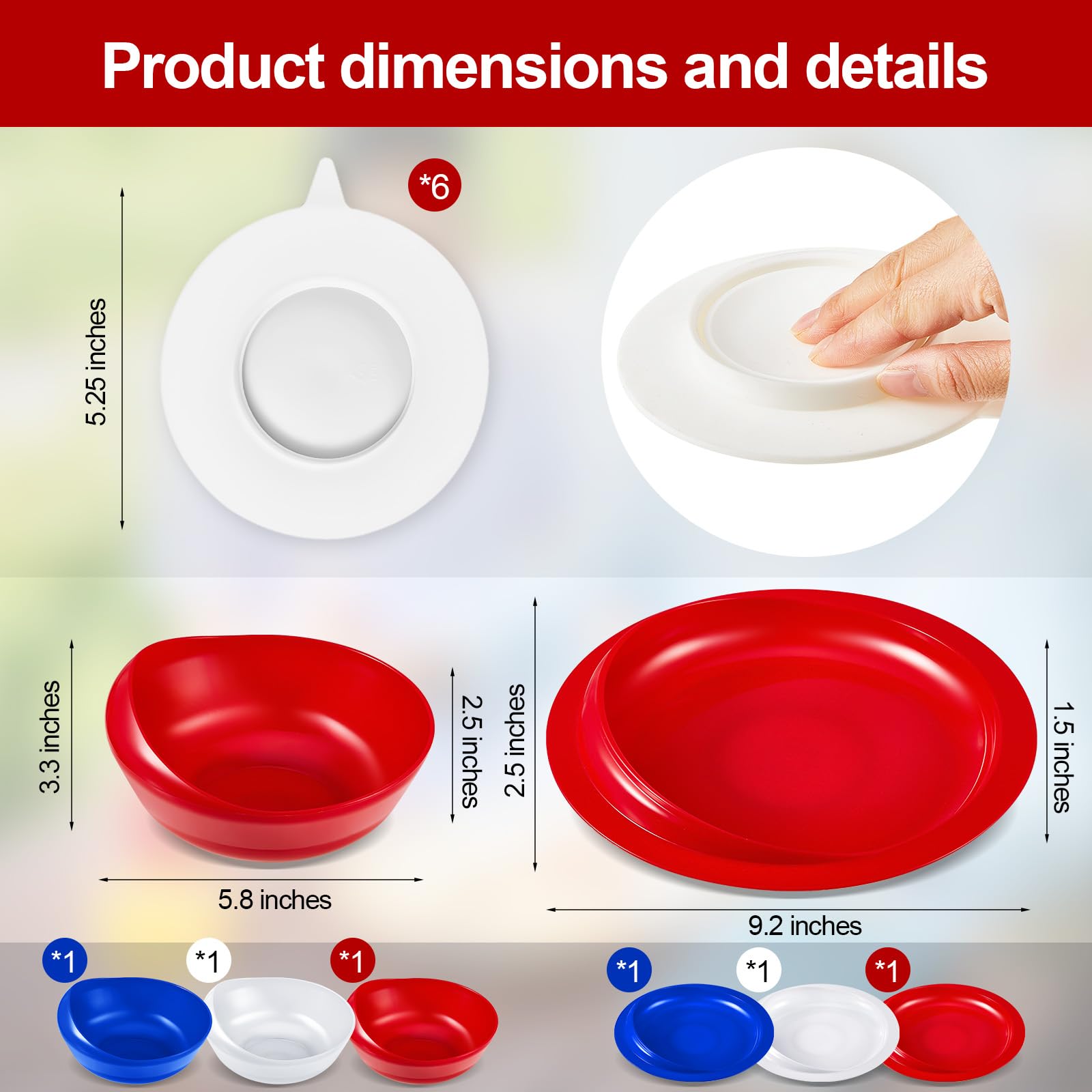 Condition photo showing New/Like New for hushee 3 sets adaptive spill proof scoop bowl and plate set with suction base non skid self feed suc