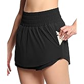 THE GYM PEOPLE Women's Athletic Shorts Elastic Waisted Quick Dry Ruffle Tennis Workout Skorts with Mesh Liner Zip Pockets