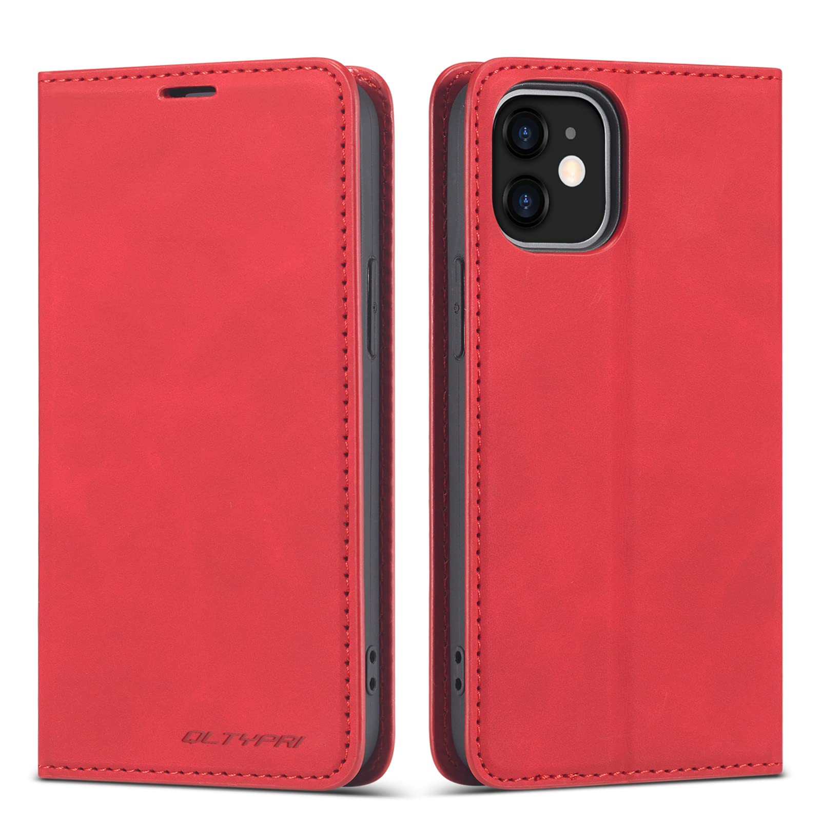 QLTYPRI Case for iPhone 11, Premium PU Leather Cover TPU Bumper with Card Holder Kickstand Hidden Magnetic Adsorption Shockproof Flip Wallet Case for iPhone 11 (6.1 inch) - Red