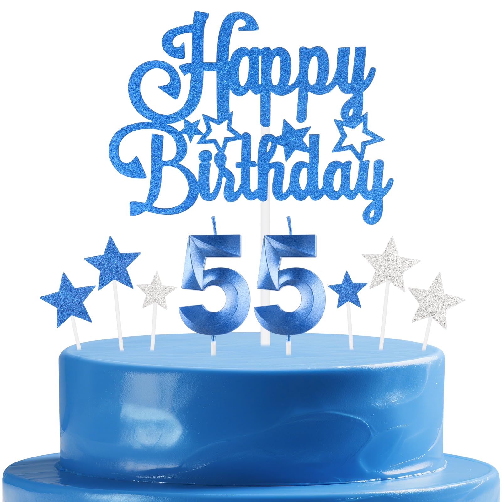 mciskin Royal Blue Birthday Candles Set,Women Men 55th Birthday Decorations,Number 55 Candle for Cake,Royal Blue Candles Cake Toppers with Star for Women Men Birthday Party Anniversary Decorations