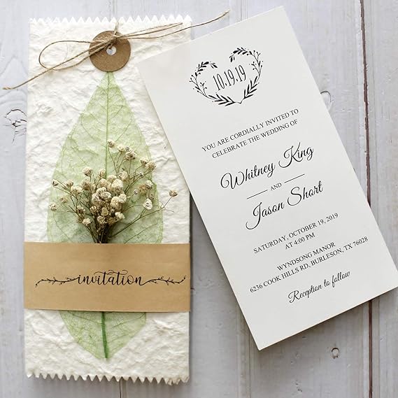 Picky Bride 25pcs Handmade Real Dry Flower Vintage Wedding Invitations With Real Leaf Vein Unique Wedding Gifts Rustic Invite Cards For Your Stylish