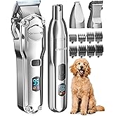 oneisall Dog Clippers for Grooming Thick/Heavy Coats, 4-in-1 Dog Grooming Kit Low Noise with Stainless Steel Blade, Cordless Dogs Paw Trimmer Pet Nail Grinder for Small & Large Dogs Cats Animals