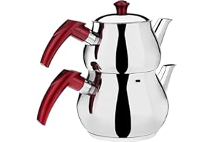 DESTALYA Turkish Teapot Set, Stainless Steel Double Tea Pots for Stove Top, Tea Maker with Handle, Samovar Style Self-Straine