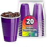 DecorRack 20 Party Cups 12 oz Disposable Plastic Cups for Birthday Party Bachelorette Camping Indoor Outdoor Events Beverage Drinking Cups (Purple, 20)