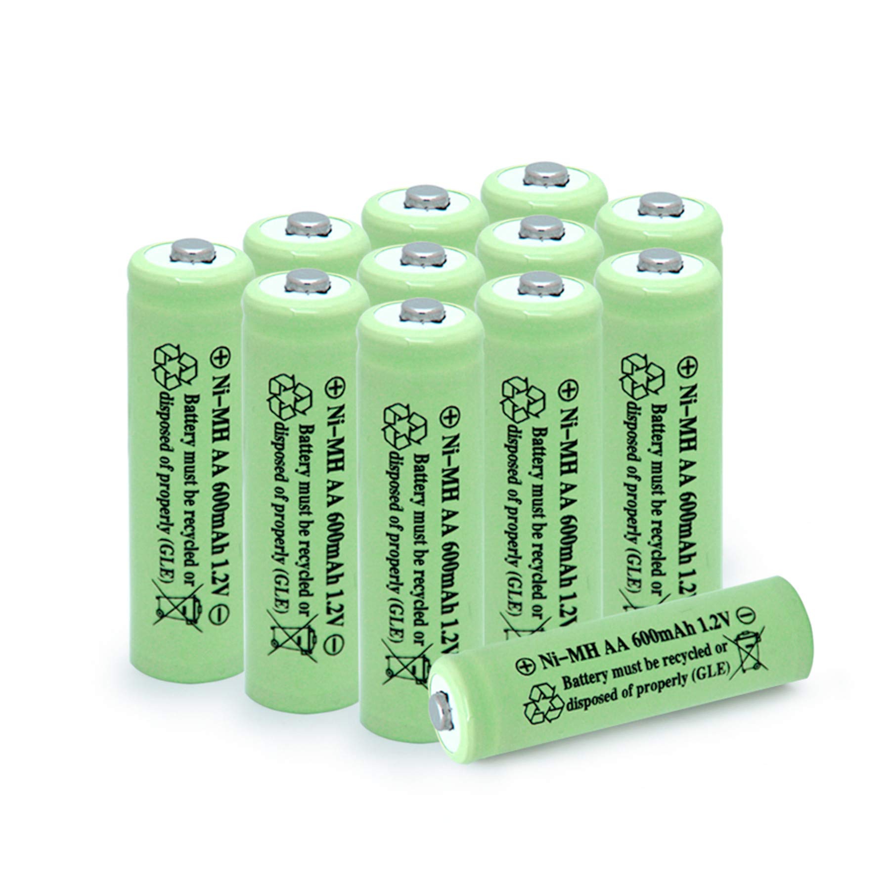 AA Solar Light Batteries NIMH 600mAh 1.2V Double A Rechargeable for Garden Lawn Landscaping Solar Lights Remotes Mice(12Pcs)